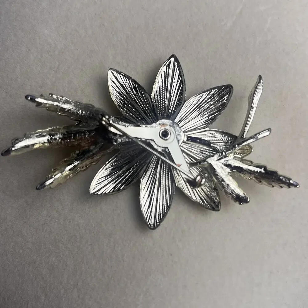 Vintage Floral Brooch Pin Lot Silver Tone Milk Glass AB Aurora Borealis Jewelry
